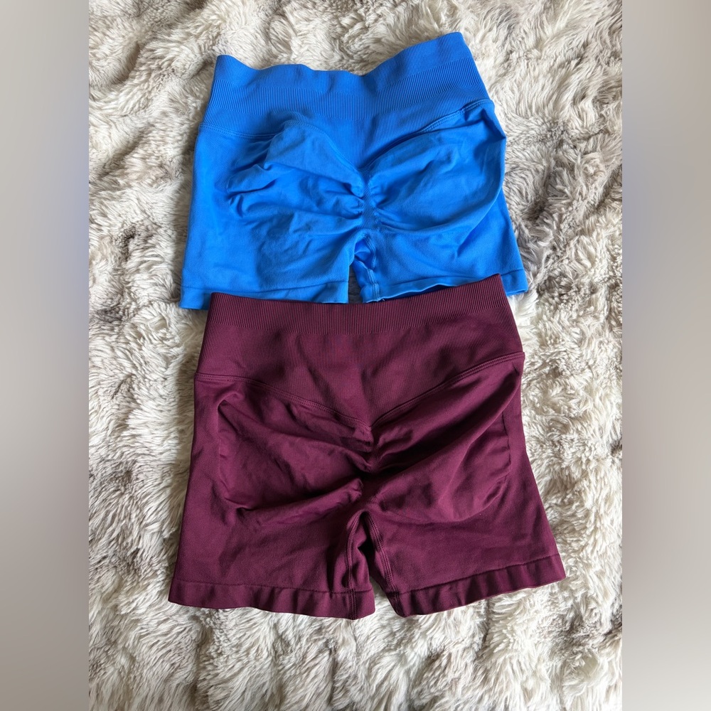 Athletic Scrunch Shorts — Blue and Burgundy